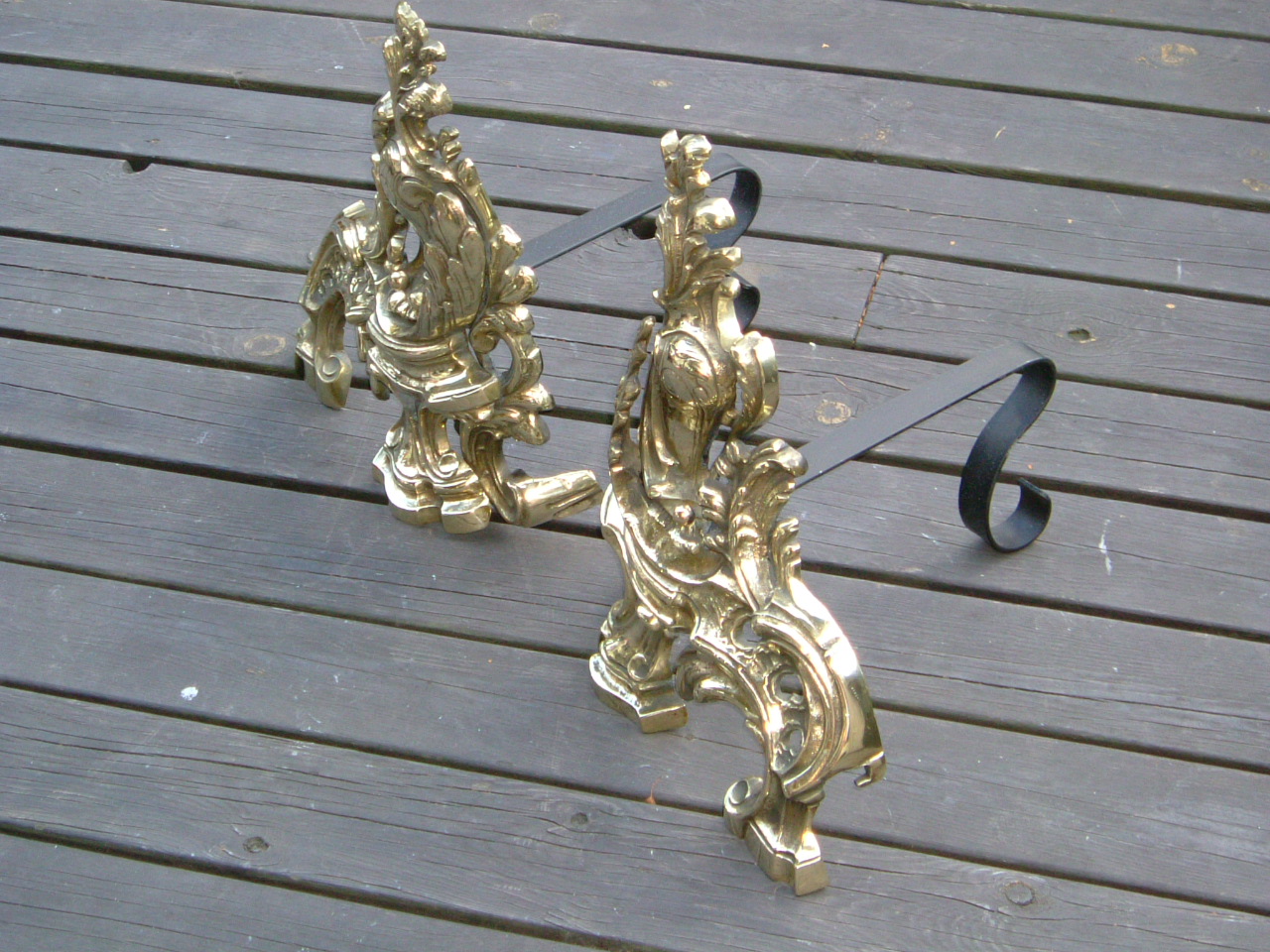 Decorative Brass Andirons