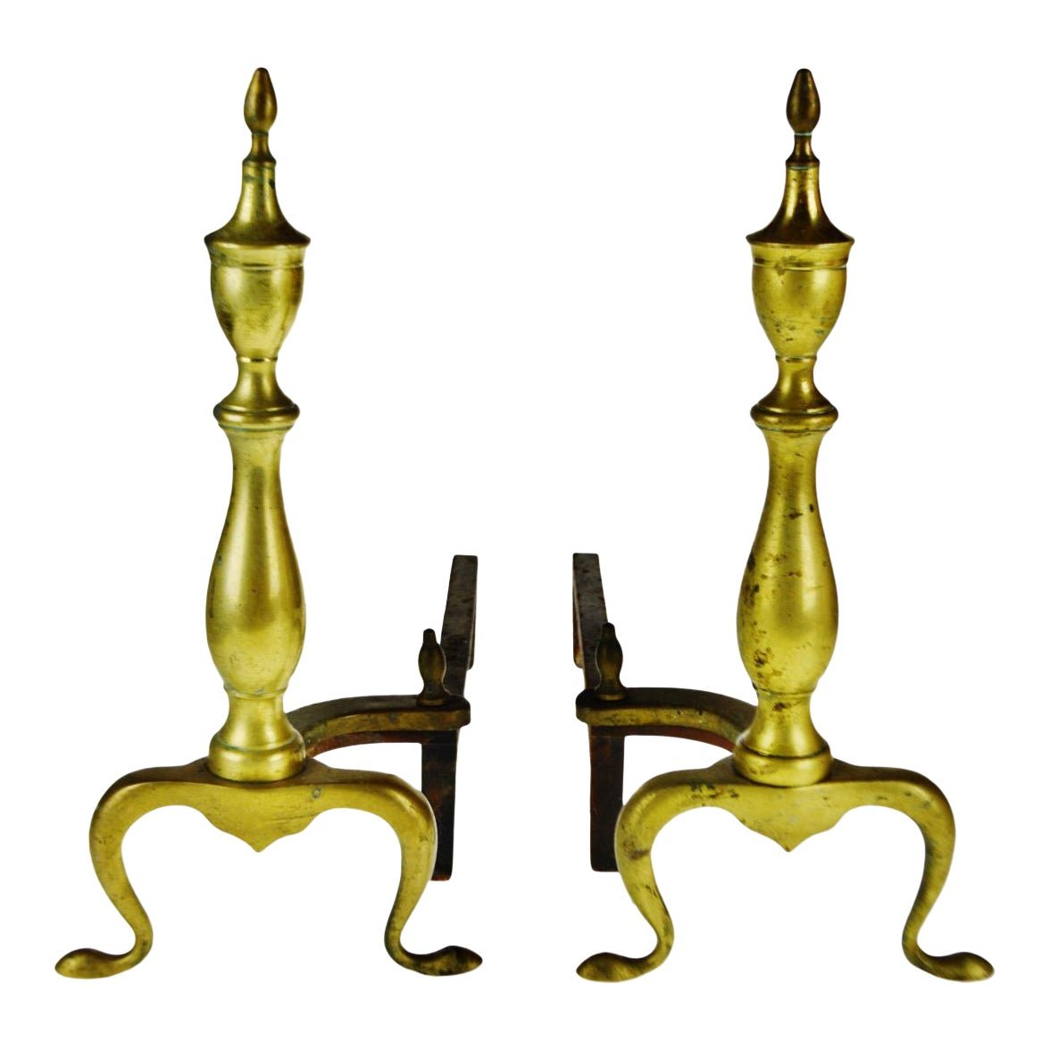 A Pair Of Brass & Iron Vintage Puritan Federal Style Andirons